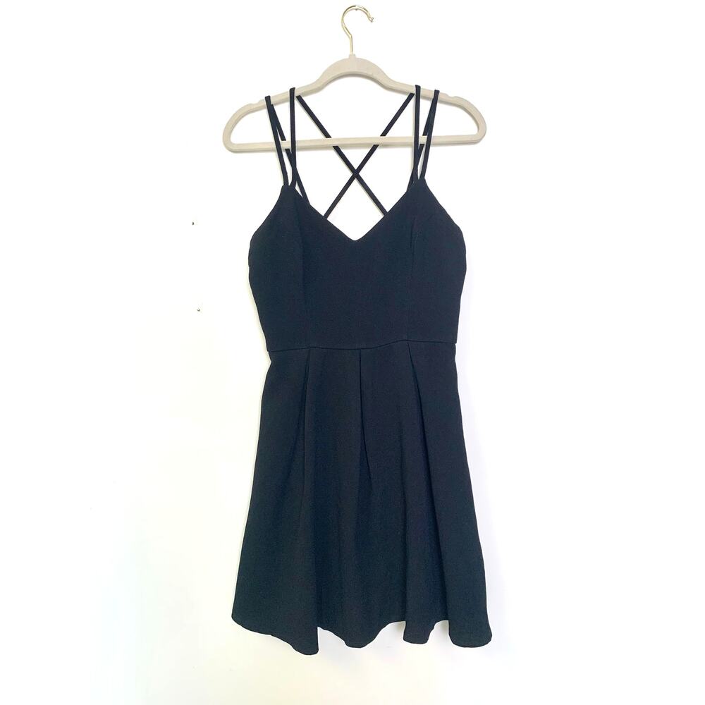 Womens Black Dress Fit & Flare Strappy Size L Crisscross Back Whimsigoth Romance